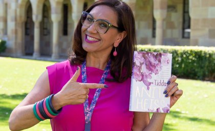 Professor Heiss says the jacaranda motif makes the lanyards perfect for the UQ community